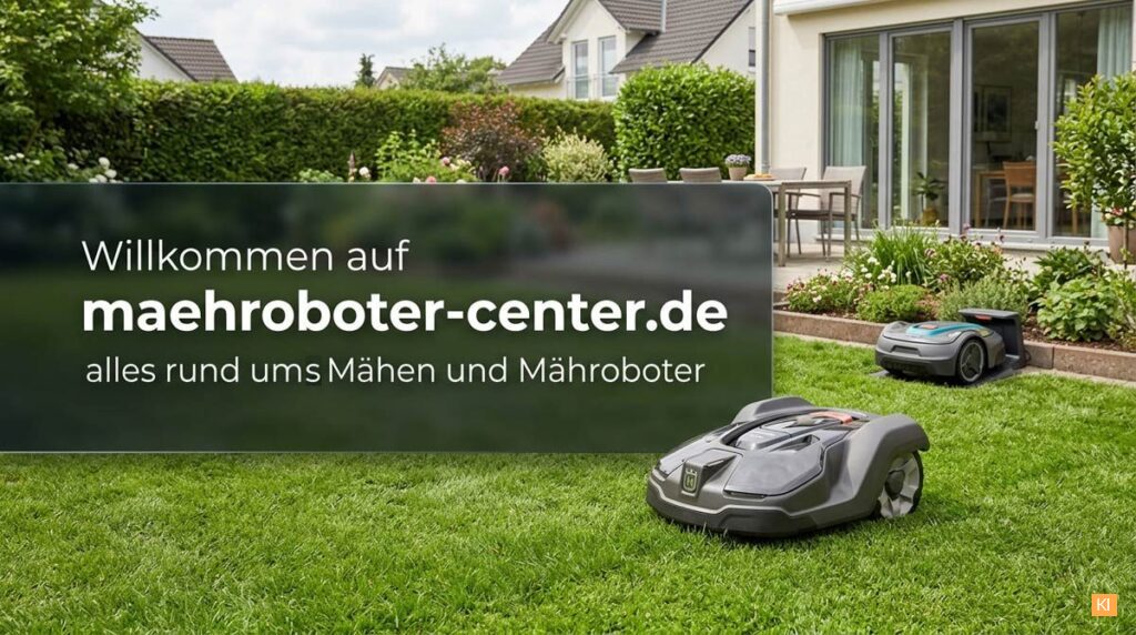 Mähroboter auf gepflegtem Rasen