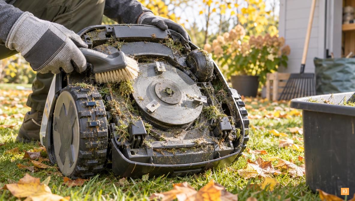 Mähroboter reinigen vor der Winterpause
